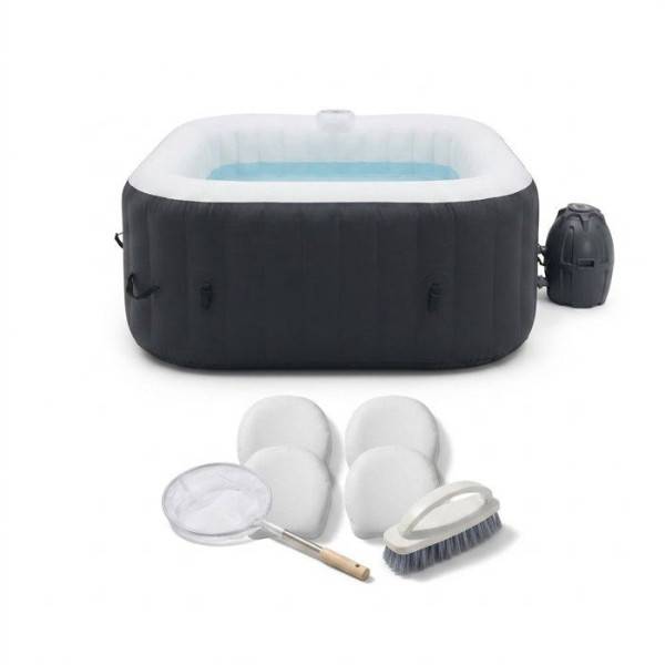 SUNSPA - KIT TOUT INCLUS SUNSPA: spa gonflable carré 6 places et accessoires : 4 appuis tetes, filtre, épuisette, brosse, tapis, couver - Image 1