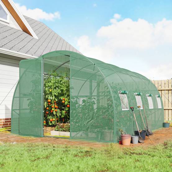 Serre tunnel de jardin en PE et acier pour cultures maraîchères 400x295cm vert - ComfortXL Outdoor Living - Image 3