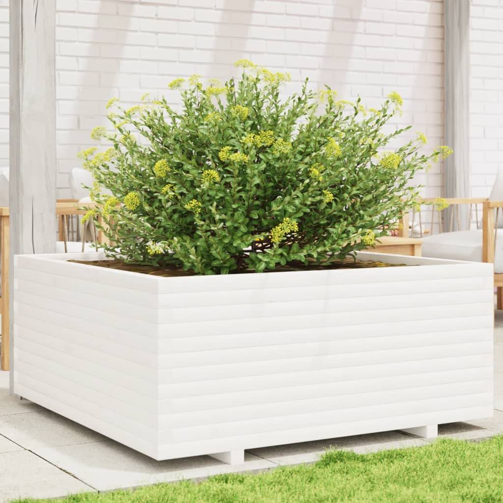 ComfortXL - Très Grand Pot Carré Bois Pin Massif pour Jardin Extérieur Blanc 110cm – ComfortXL Outdoor Living - Image 1