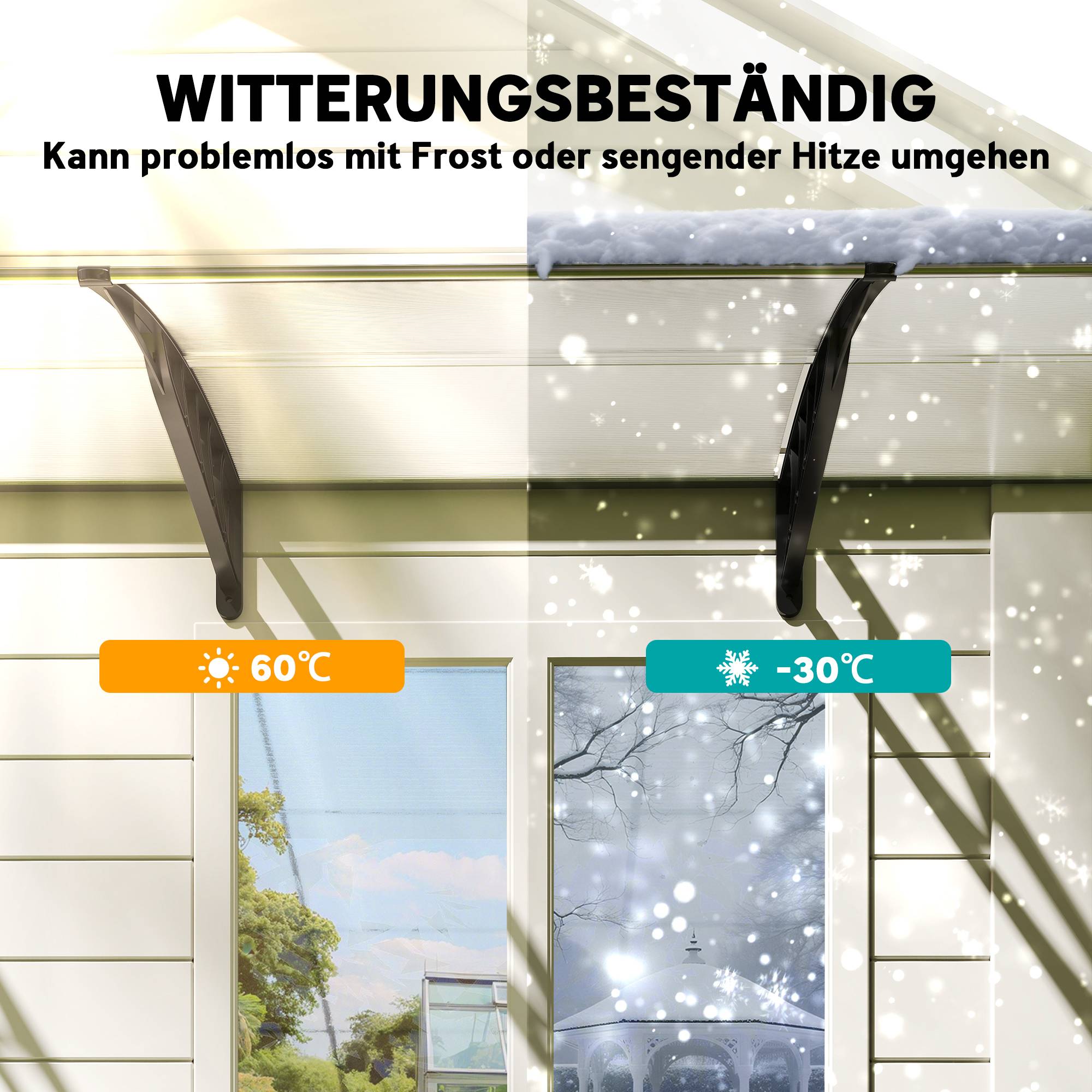 Auvent de porte polycarbonate blanc 295 x 90 x 23.5 cm - PANGIVO - Image 8