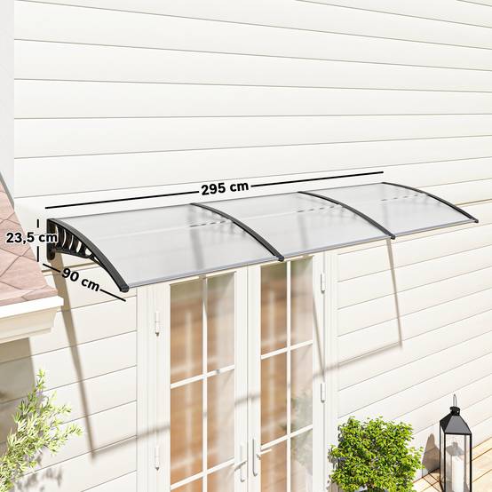 Auvent de porte polycarbonate blanc 295 x 90 x 23.5 cm - PANGIVO - Image 5
