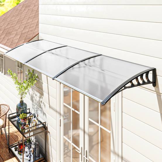 Auvent de porte polycarbonate blanc 295 x 90 x 23.5 cm - PANGIVO - Image 3