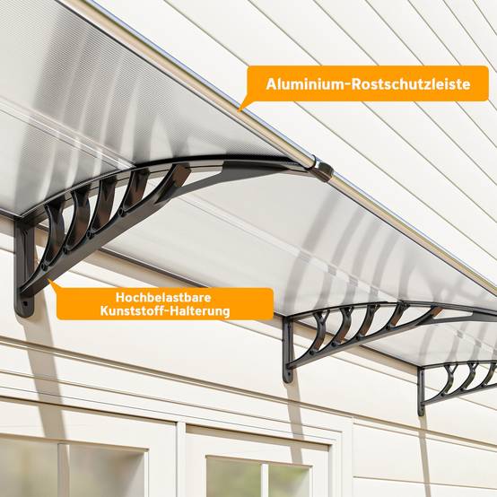 Auvent de porte polycarbonate blanc 295 x 90 x 23.5 cm - PANGIVO - Image 10
