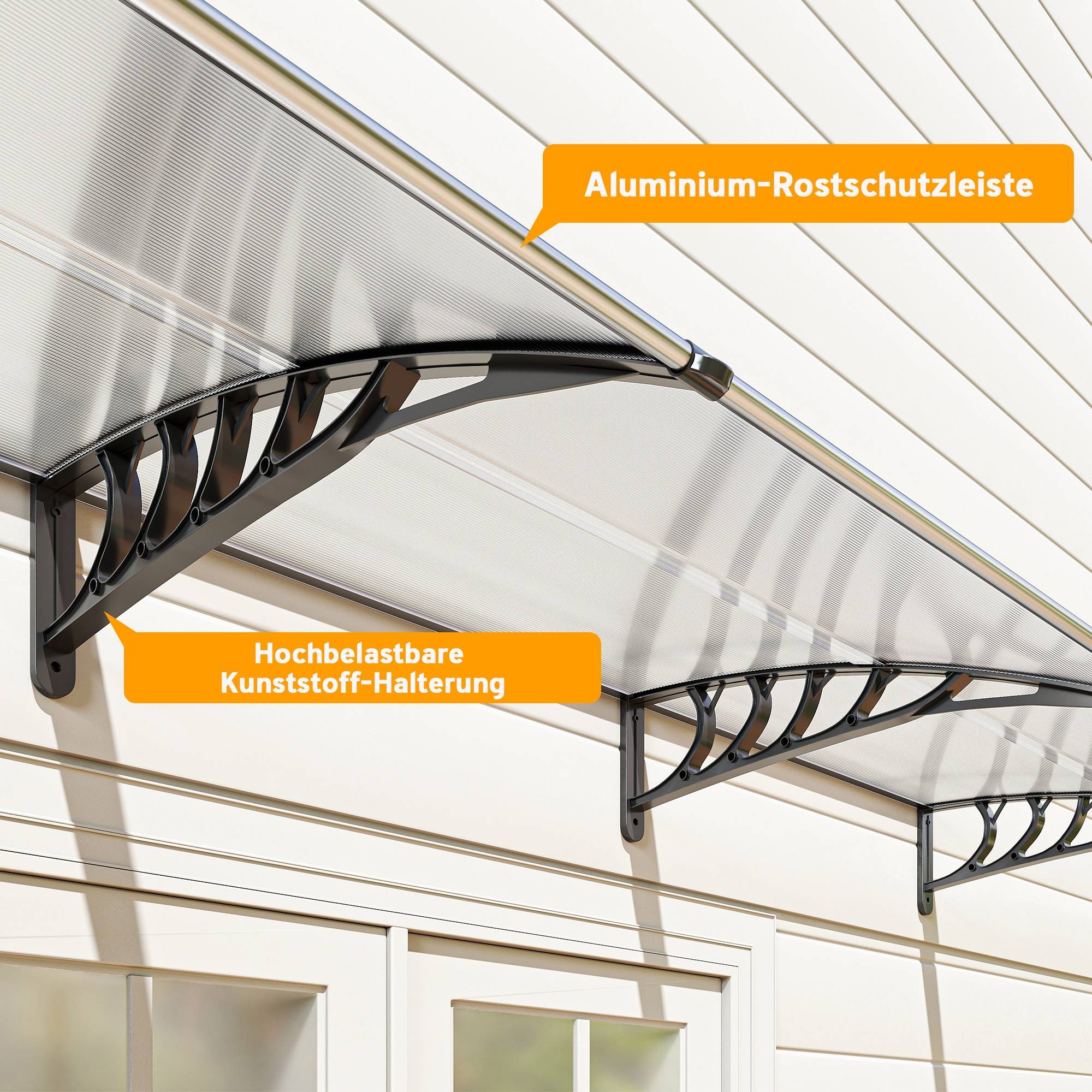 Auvent de porte polycarbonate blanc 295 x 90 x 23.5 cm - PANGIVO - Image 10