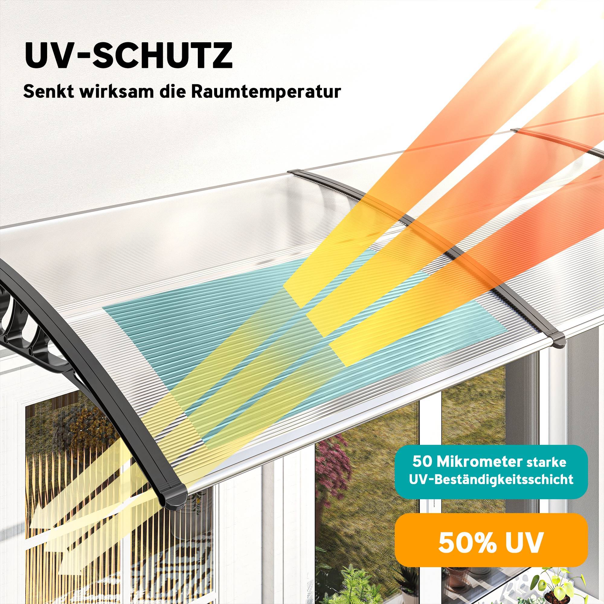 Auvent de porte polycarbonate blanc 295 x 90 x 23.5 cm - PANGIVO - Image 6
