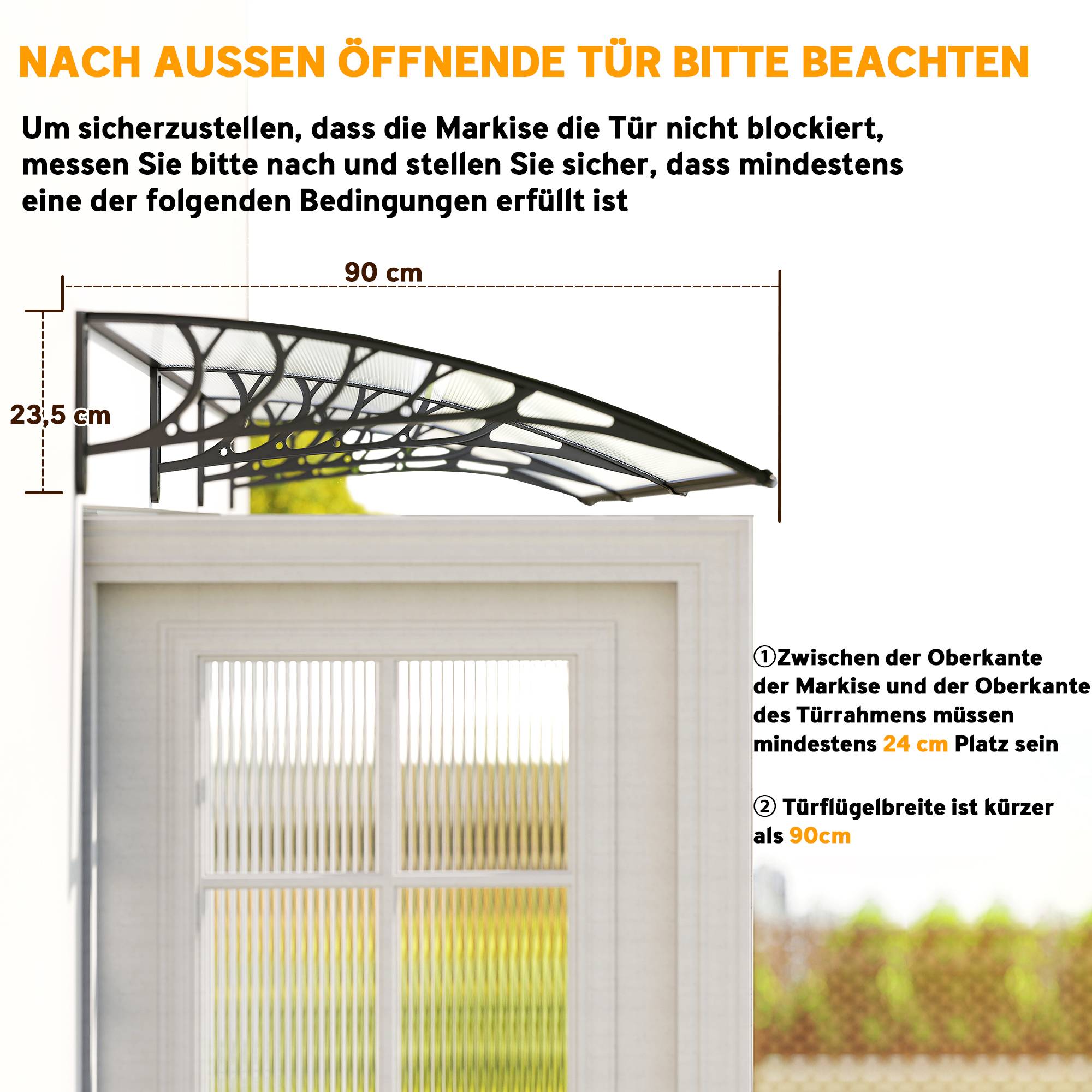 Auvent de porte polycarbonate blanc 295 x 90 x 23.5 cm - PANGIVO - Image 9