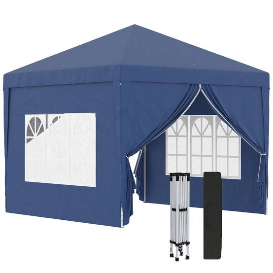 Tonnelle pliante avec 4 parois amovibles, 3 x 3 m, avec sac de transport, imperméable et anti-UV, bleue. - Image 1