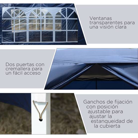Tonnelle pliante avec 4 parois amovibles, 3 x 3 m, avec sac de transport, imperméable et anti-UV, bleue. - Image 10