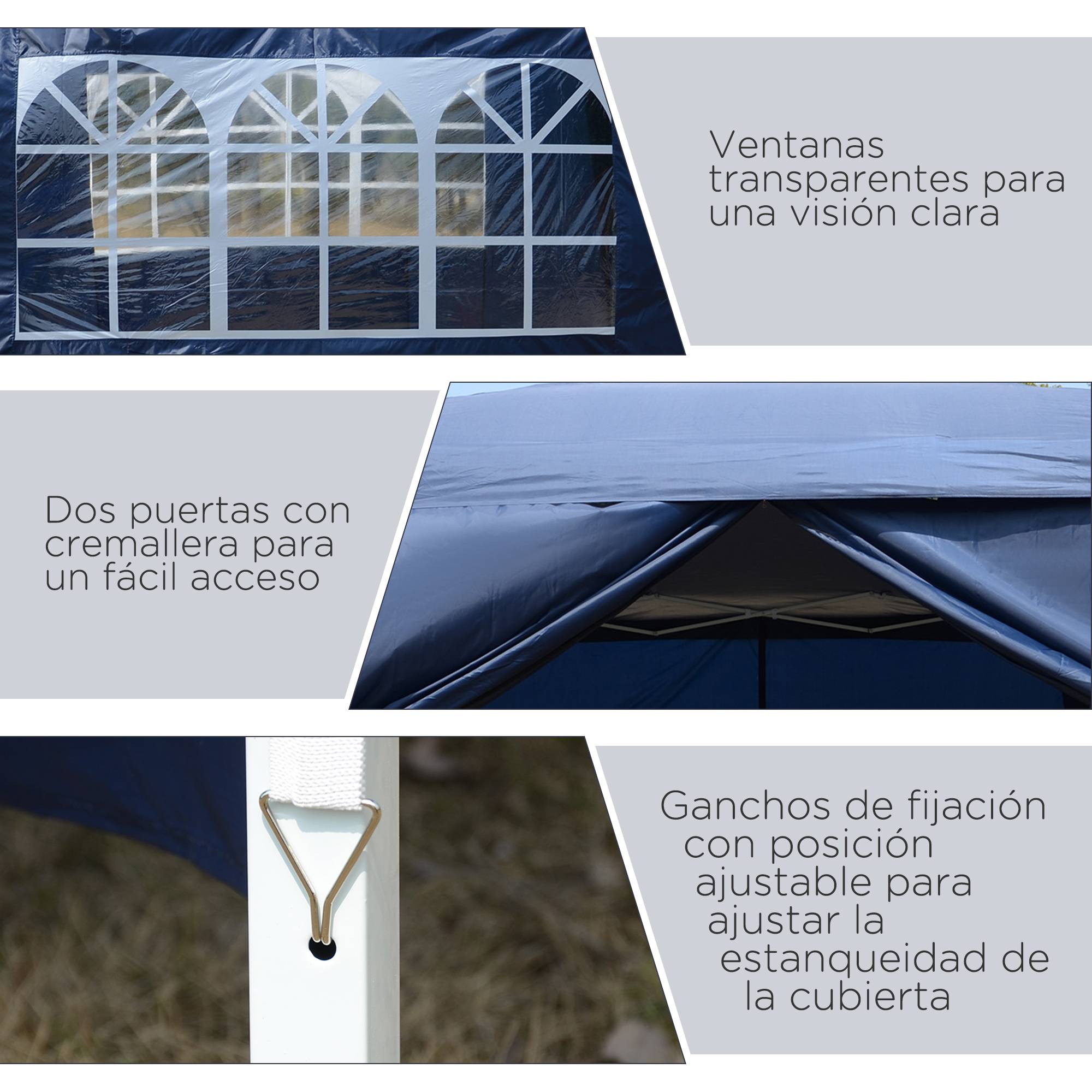 Tonnelle pliante avec 4 parois amovibles, 3 x 3 m, avec sac de transport, imperméable et anti-UV, bleue. - Image 10
