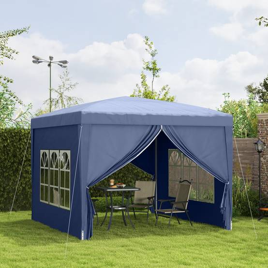 Tonnelle pliante avec 4 parois amovibles, 3 x 3 m, avec sac de transport, imperméable et anti-UV, bleue. - Image 4