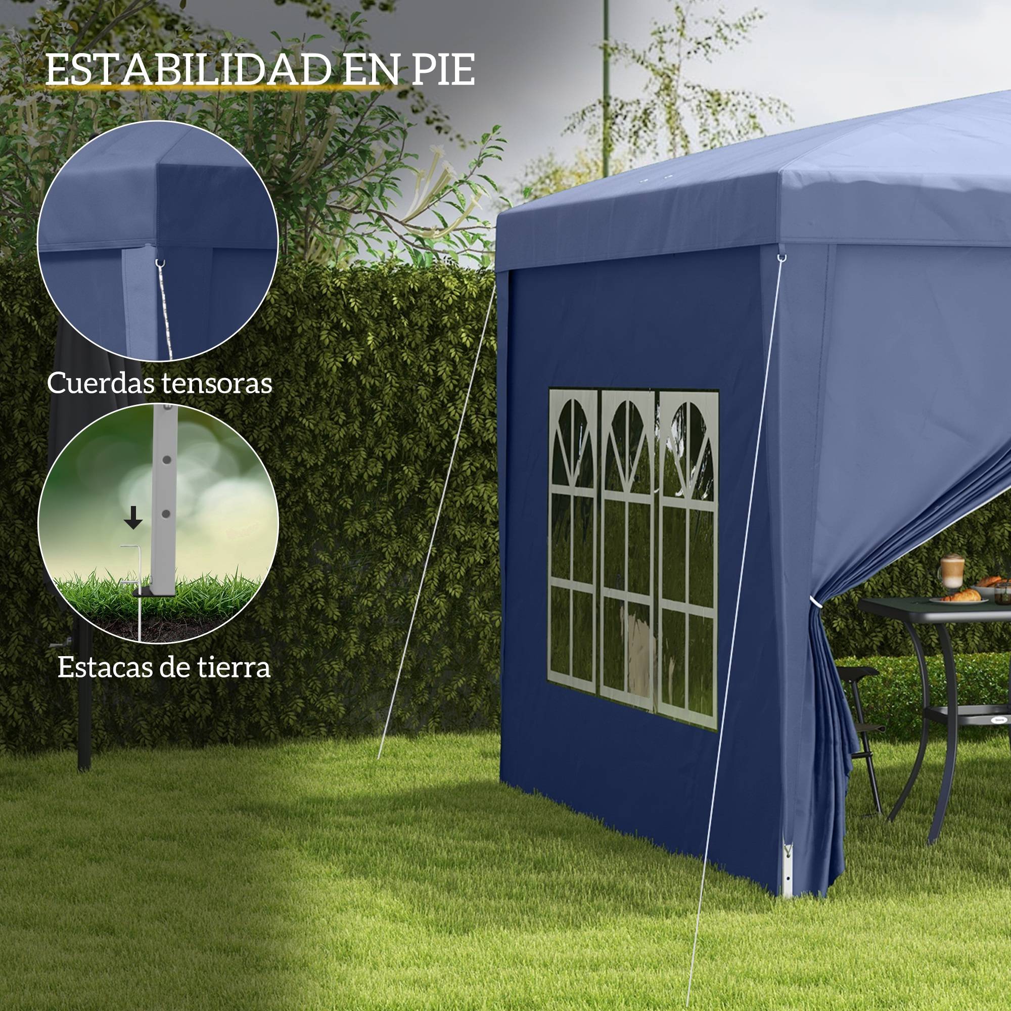 Tonnelle pliante avec 4 parois amovibles, 3 x 3 m, avec sac de transport, imperméable et anti-UV, bleue. - Image 8