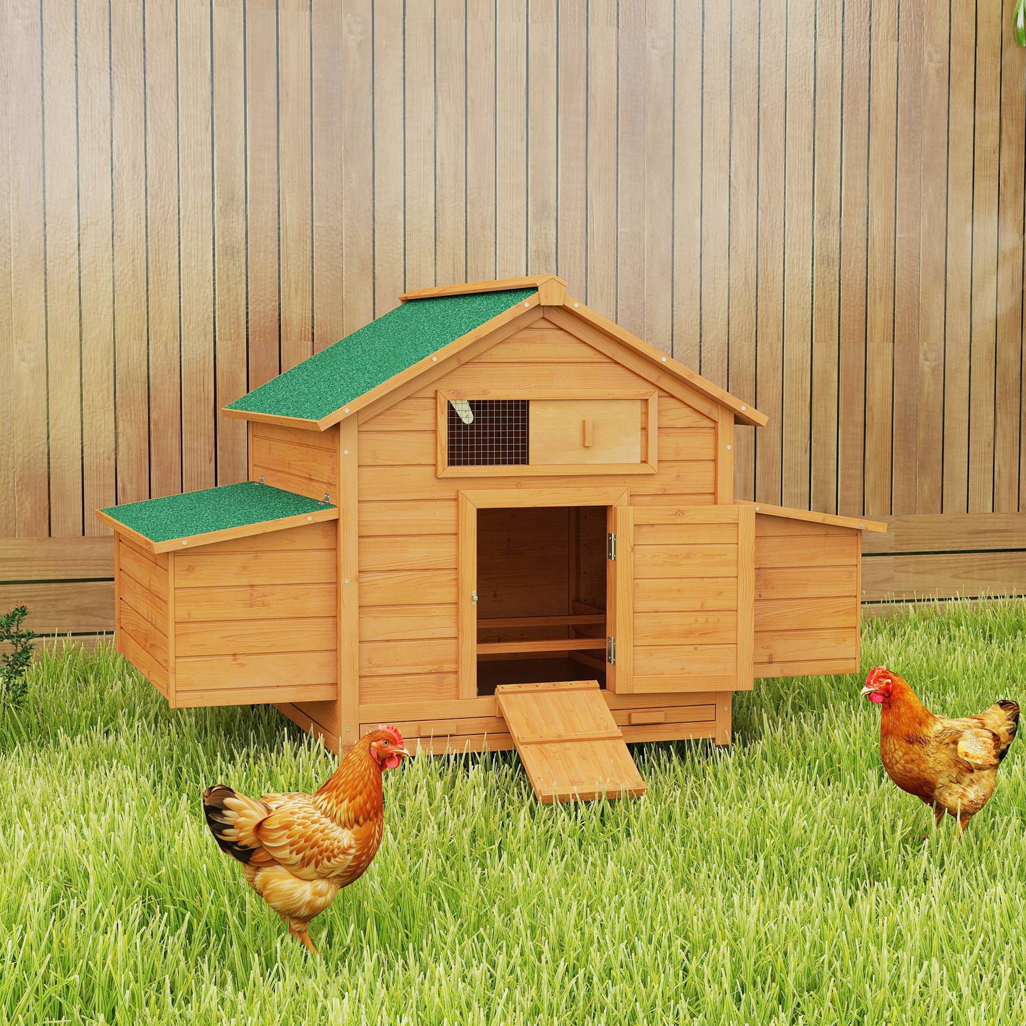 Poulailler en bois accueillant 4 poules, cage à poules avec pondoir, toit imperméable ouvrable, tiroir amovible, jaune - Image 3
