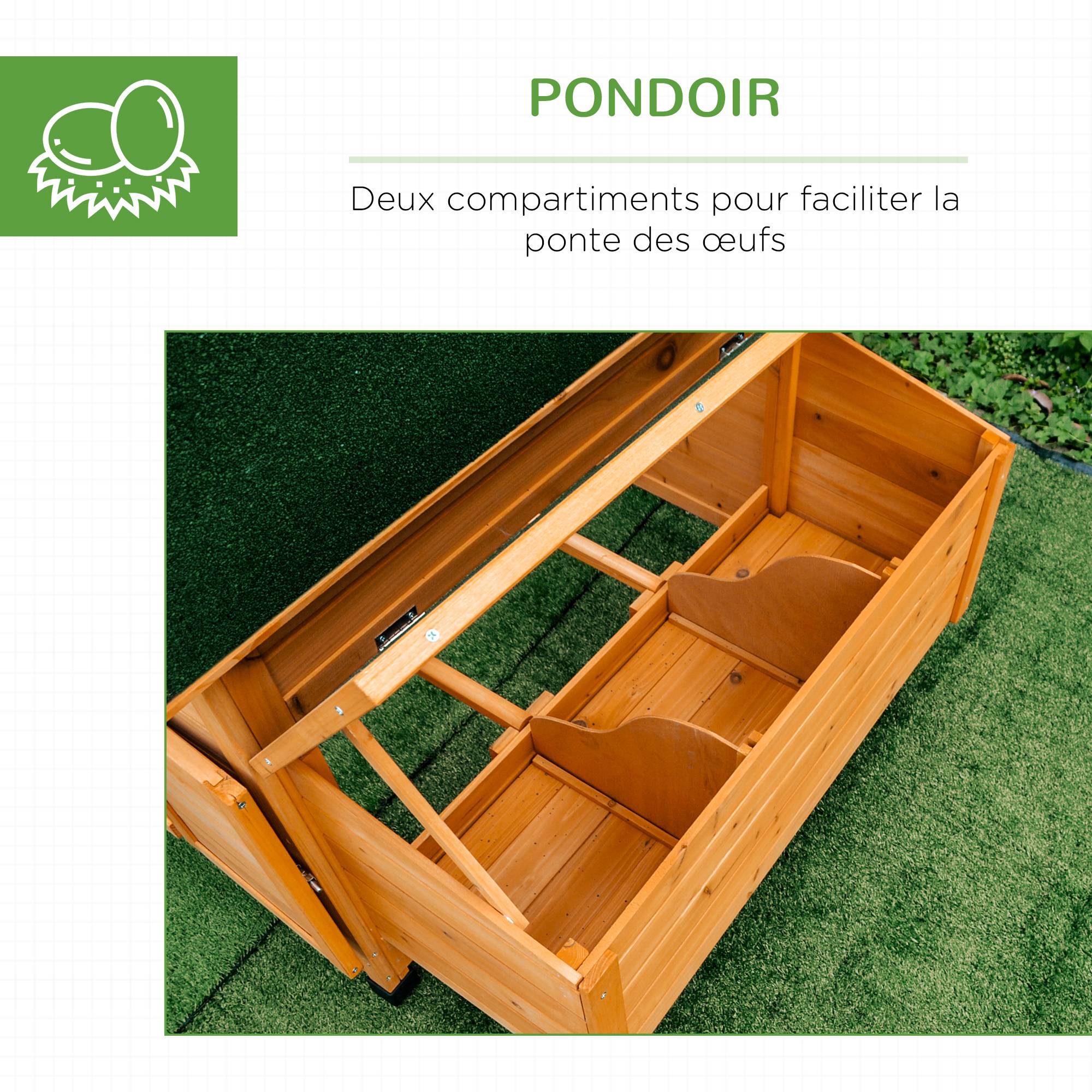 Poulailler en bois accueillant 4 poules, cage à poules avec pondoir, toit imperméable ouvrable, tiroir amovible, jaune - Image 8