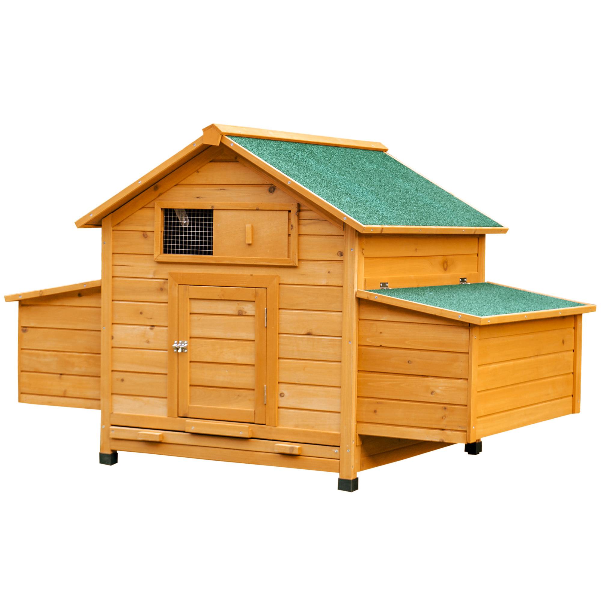 Poulailler en bois accueillant 4 poules, cage à poules avec pondoir, toit imperméable ouvrable, tiroir amovible, jaune - Image 2