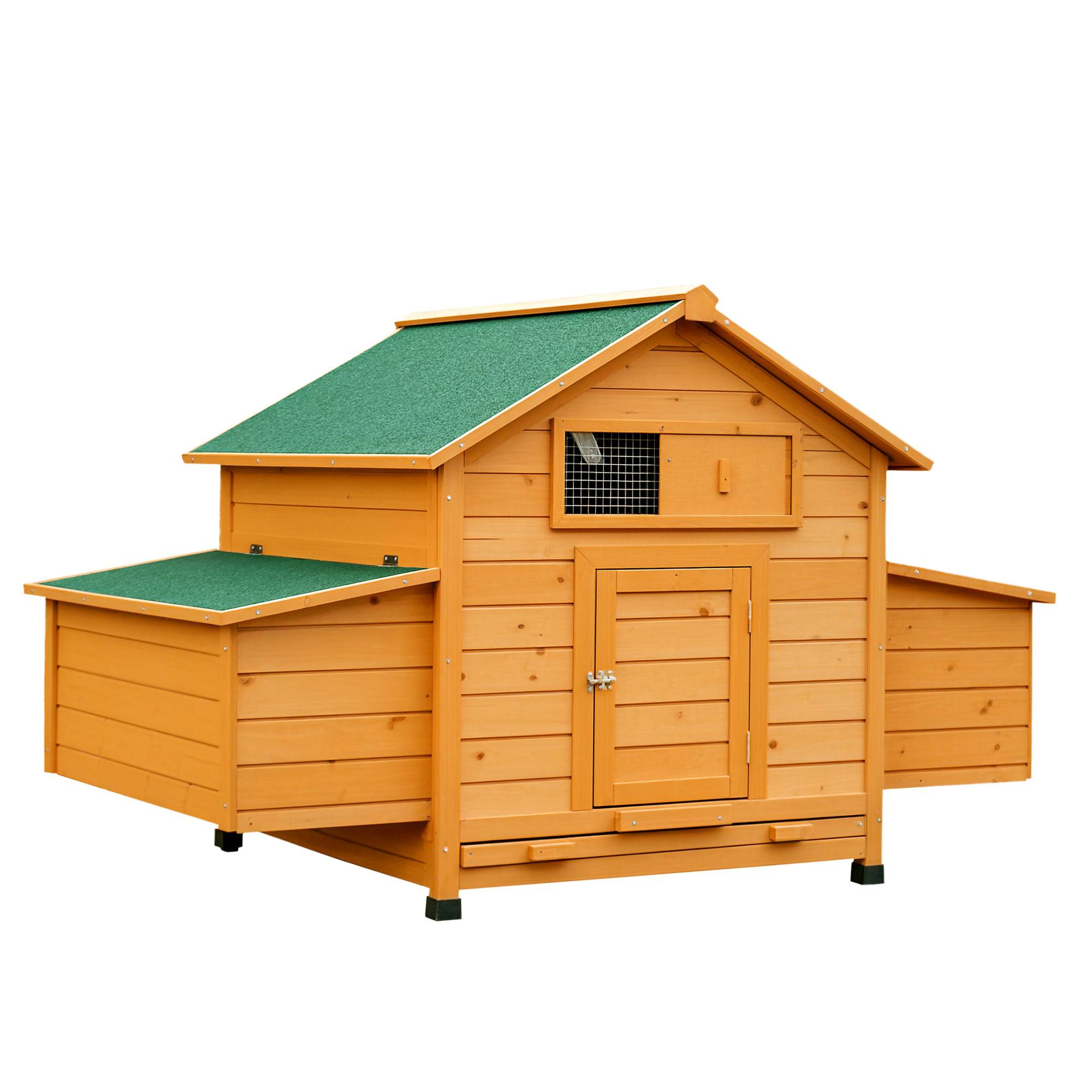Poulailler en bois accueillant 4 poules, cage à poules avec pondoir, toit imperméable ouvrable, tiroir amovible, jaune - Image 1