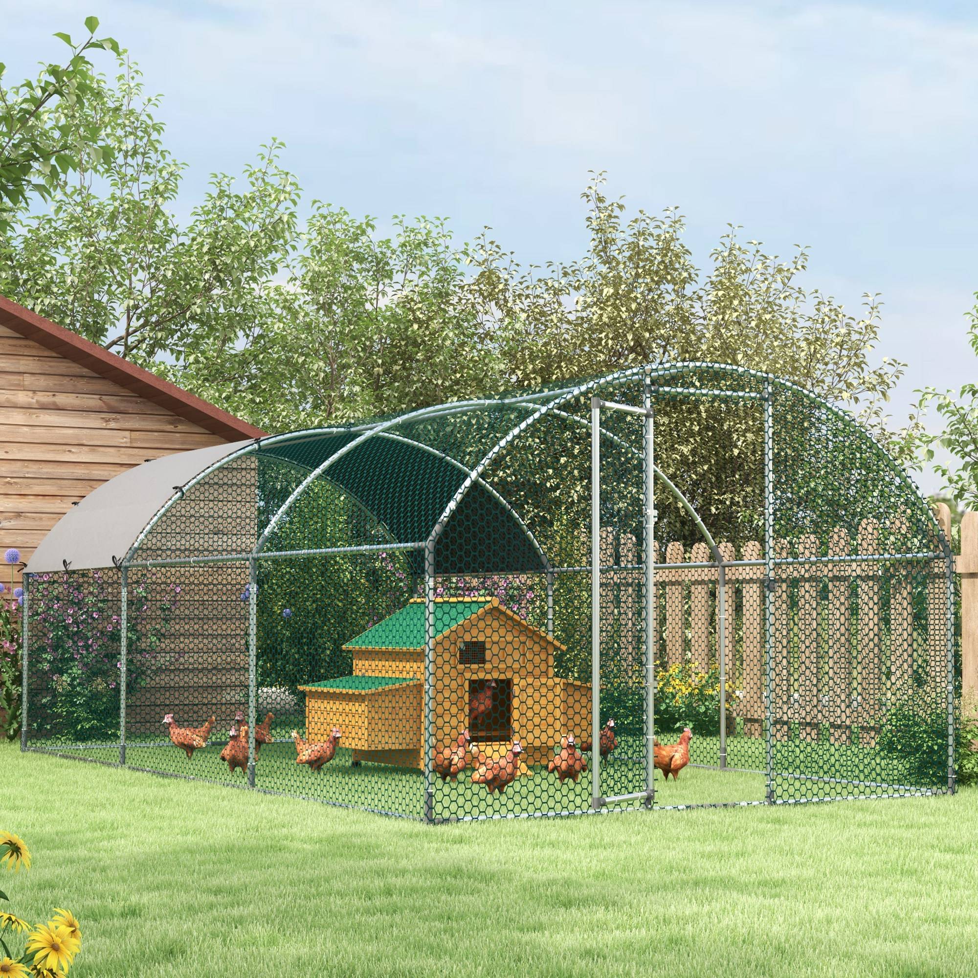 Poulailler en bois accueillant 4 poules, cage à poules avec pondoir, toit imperméable ouvrable, tiroir amovible, jaune - Image 10