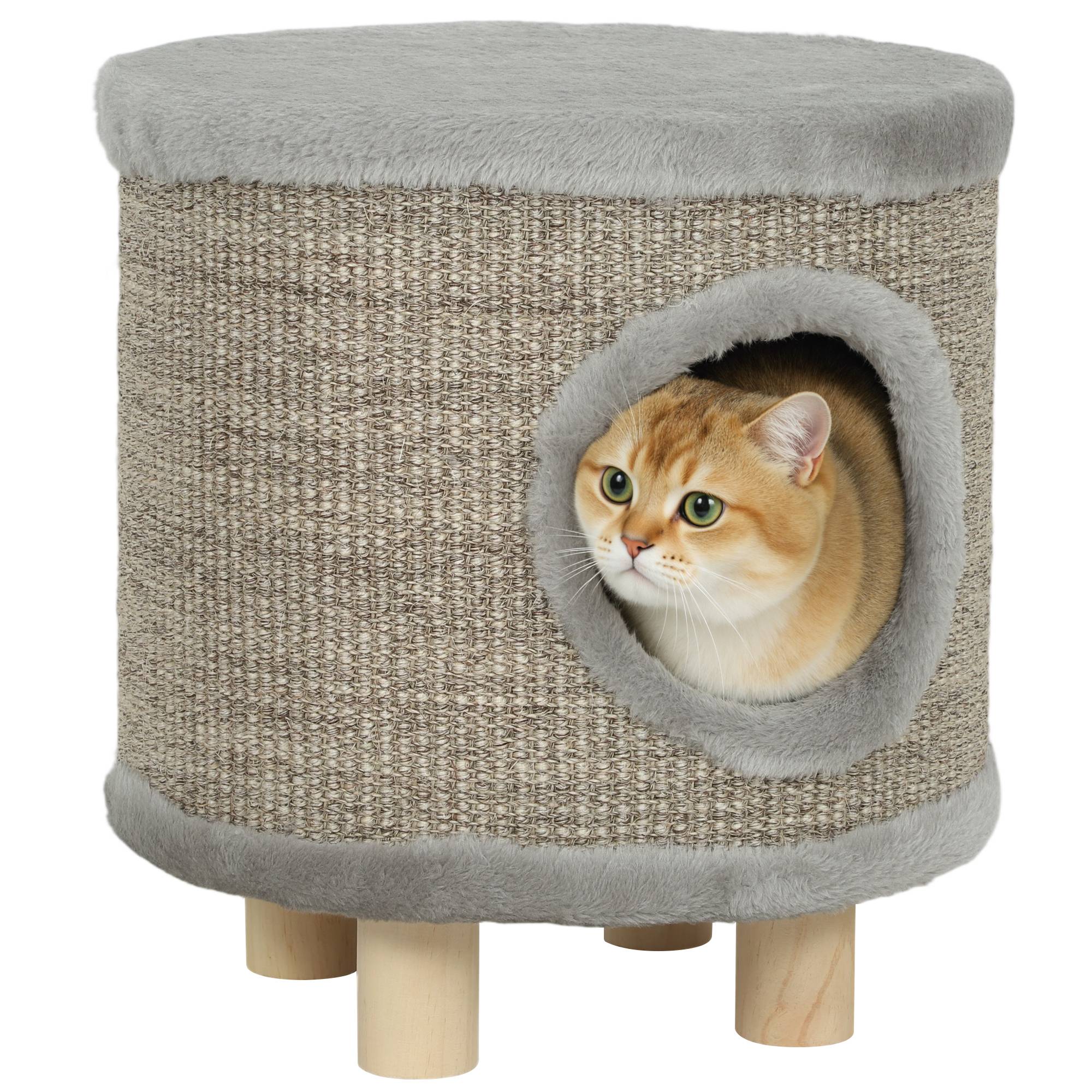 Niche pour Chat 3 en 1 Tabouret avec Griffoir en Sisal Repose-Pieds et Lit pour Chat Gris 38 cm - ComfortXL Outdoor Living - Image 1