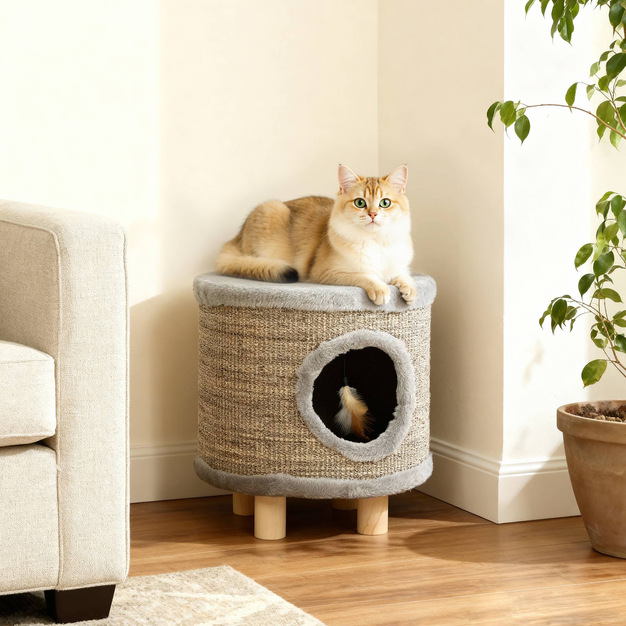 Niche pour Chat 3 en 1 Tabouret avec Griffoir en Sisal Repose-Pieds et Lit pour Chat Gris 38 cm - ComfortXL Outdoor Living - Image 3