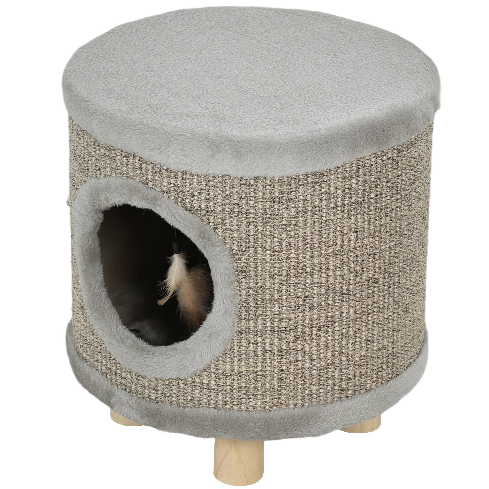 Niche pour Chat 3 en 1 Tabouret avec Griffoir en Sisal Repose-Pieds et Lit pour Chat Gris 38 cm - ComfortXL Outdoor Living - Image 2