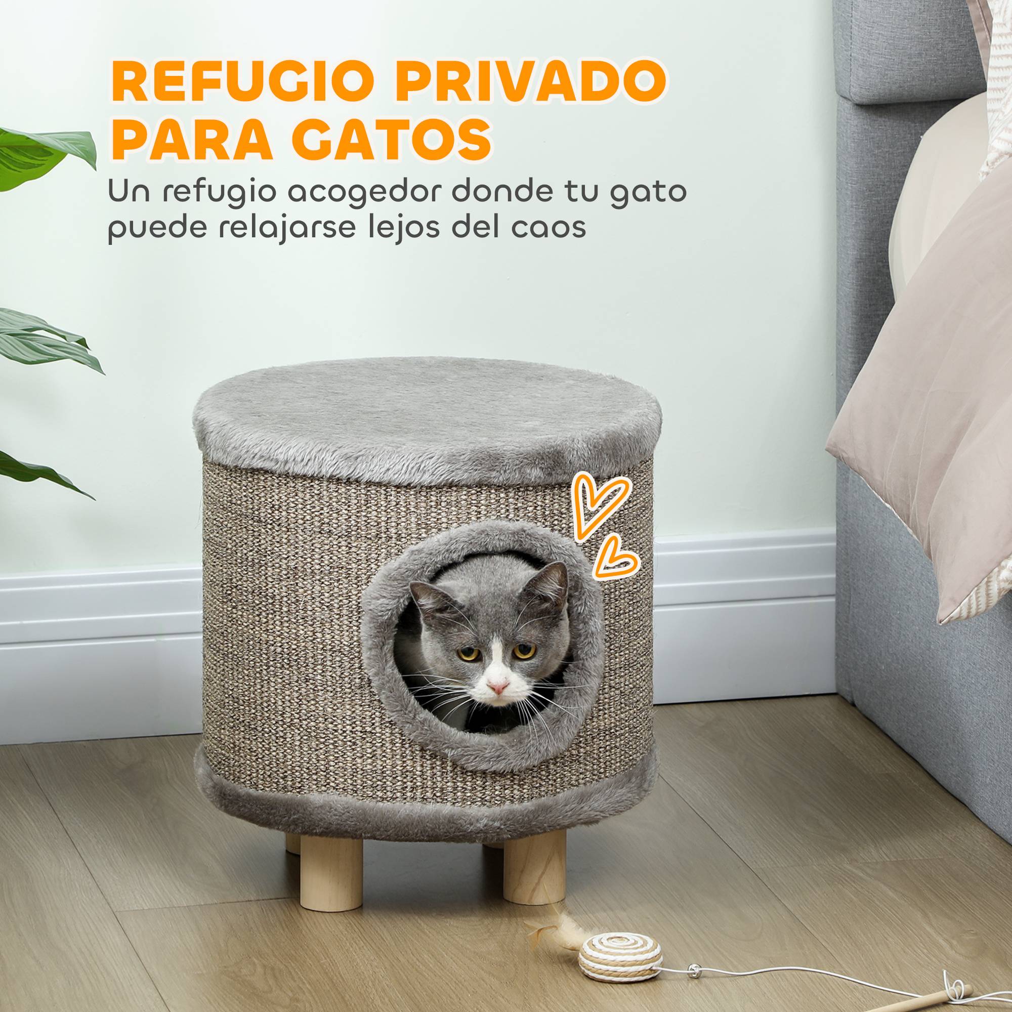 Niche pour Chat 3 en 1 Tabouret avec Griffoir en Sisal Repose-Pieds et Lit pour Chat Gris 38 cm - ComfortXL Outdoor Living - Image 7