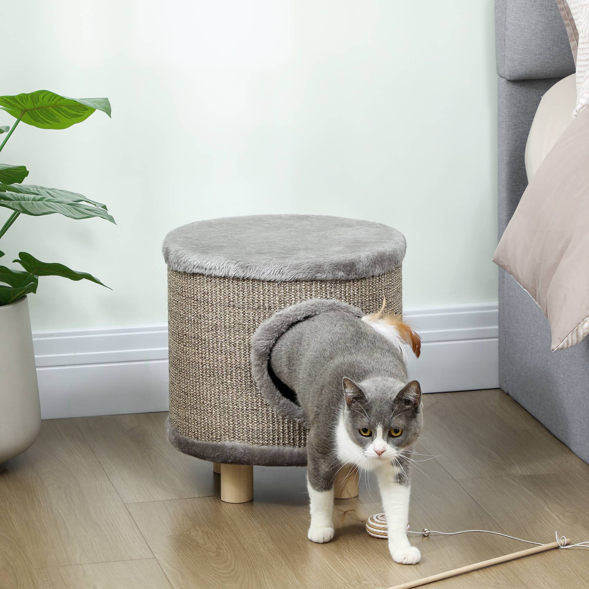 Niche pour Chat 3 en 1 Tabouret avec Griffoir en Sisal Repose-Pieds et Lit pour Chat Gris 38 cm - ComfortXL Outdoor Living - Image 4