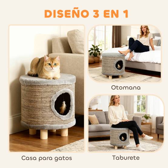 Niche pour Chat 3 en 1 Tabouret avec Griffoir en Sisal Repose-Pieds et Lit pour Chat Gris 38 cm - ComfortXL Outdoor Living - Image 6