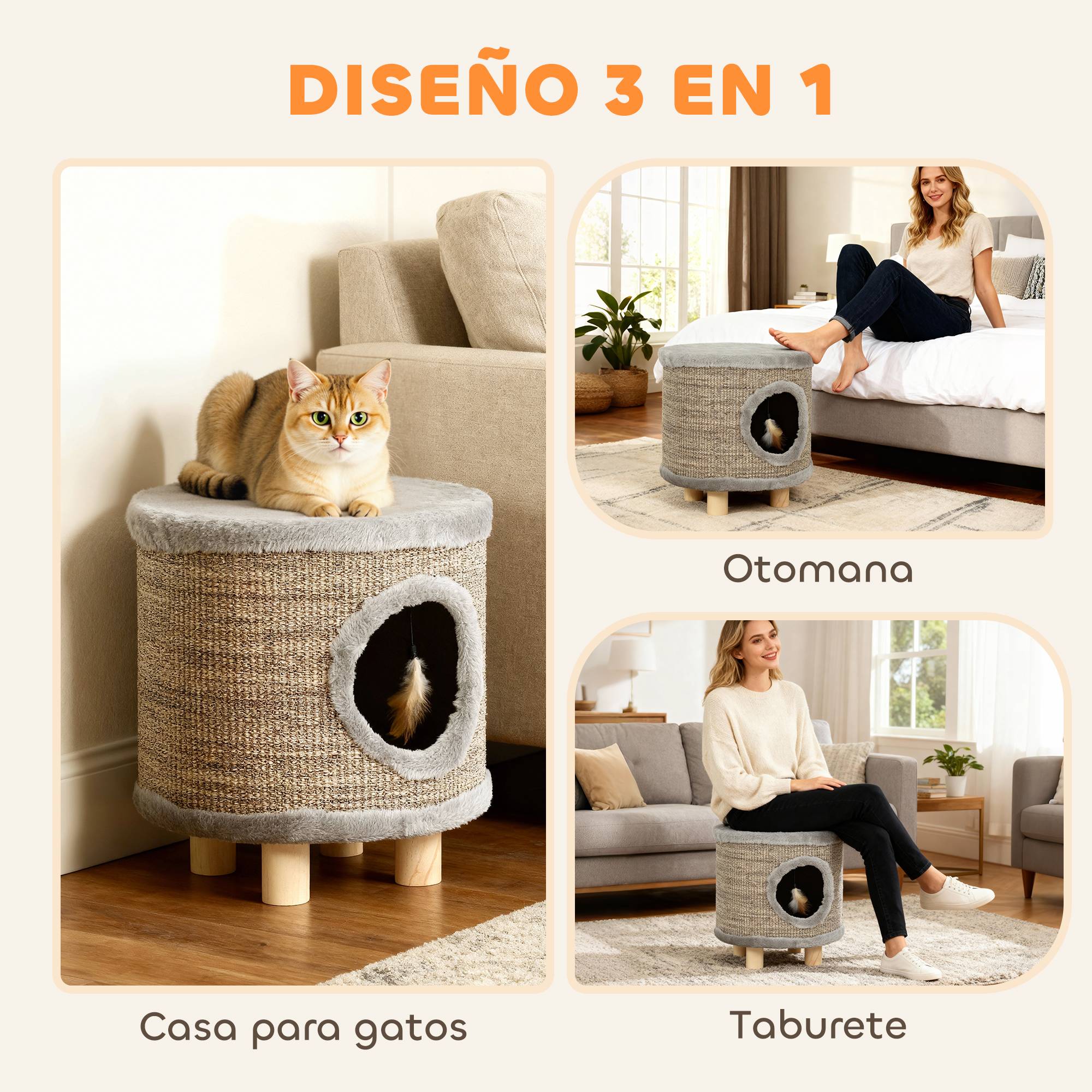 Niche pour Chat 3 en 1 Tabouret avec Griffoir en Sisal Repose-Pieds et Lit pour Chat Gris 38 cm - ComfortXL Outdoor Living - Image 6