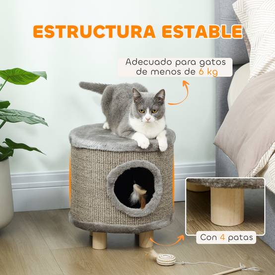 Niche pour Chat 3 en 1 Tabouret avec Griffoir en Sisal Repose-Pieds et Lit pour Chat Gris 38 cm - ComfortXL Outdoor Living - Image 9