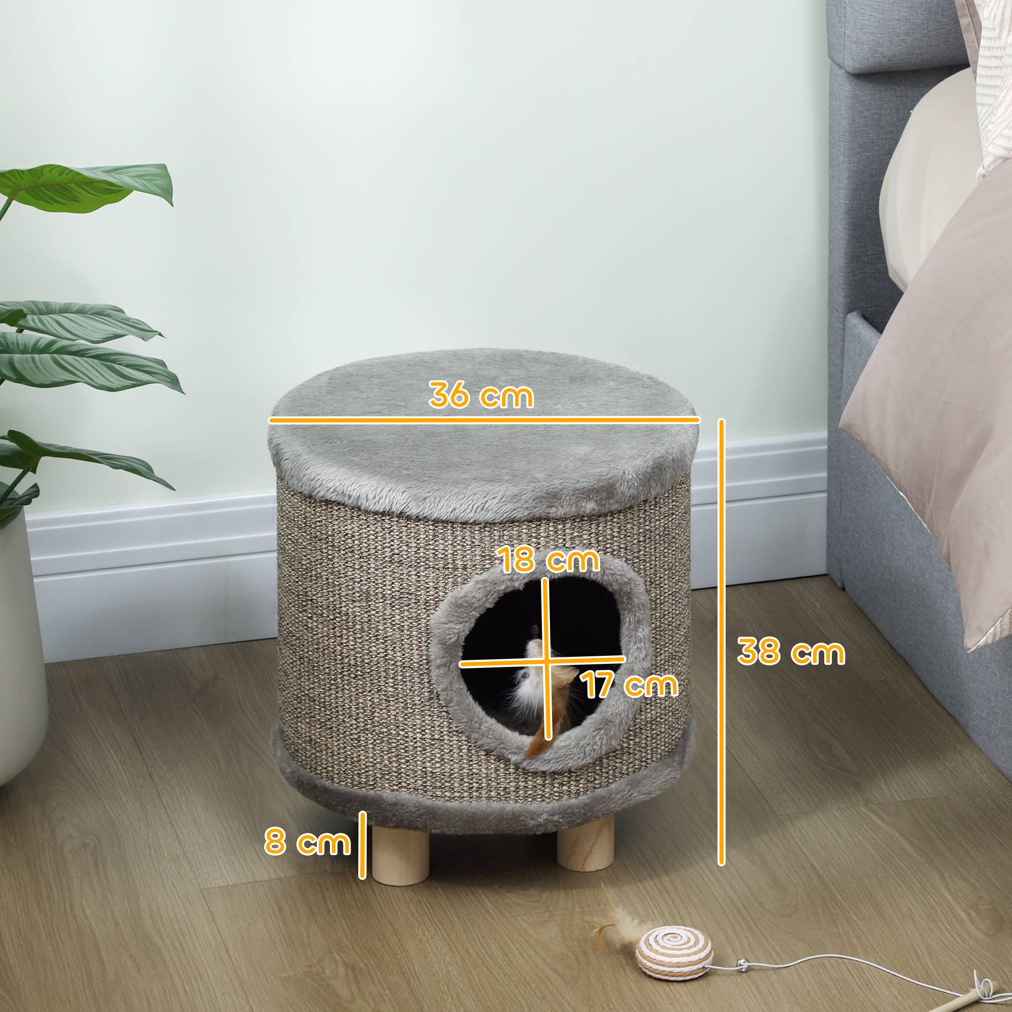 Niche pour Chat 3 en 1 Tabouret avec Griffoir en Sisal Repose-Pieds et Lit pour Chat Gris 38 cm - ComfortXL Outdoor Living - Image 5