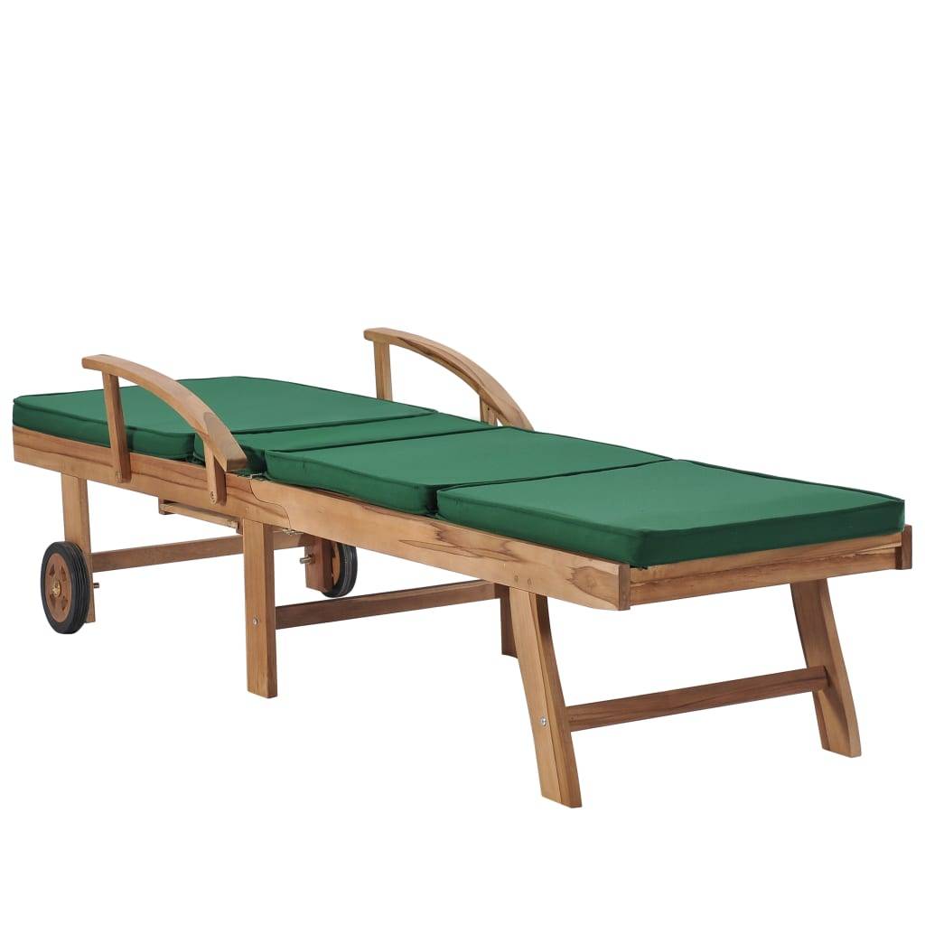 Helloshop26 - Lot de 2 transats chaise longue bain de soleil lit de jardin terrasse meuble d'extérieur avec coussins bois de teck solide vert - Image 6