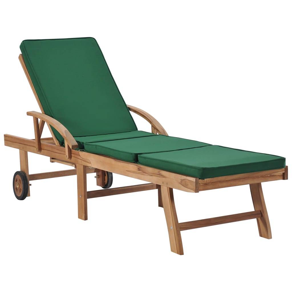 Helloshop26 - Lot de 2 transats chaise longue bain de soleil lit de jardin terrasse meuble d'extérieur avec coussins bois de teck solide vert - Image 2