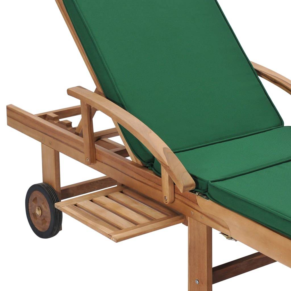 Helloshop26 - Lot de 2 transats chaise longue bain de soleil lit de jardin terrasse meuble d'extérieur avec coussins bois de teck solide vert - Image 7