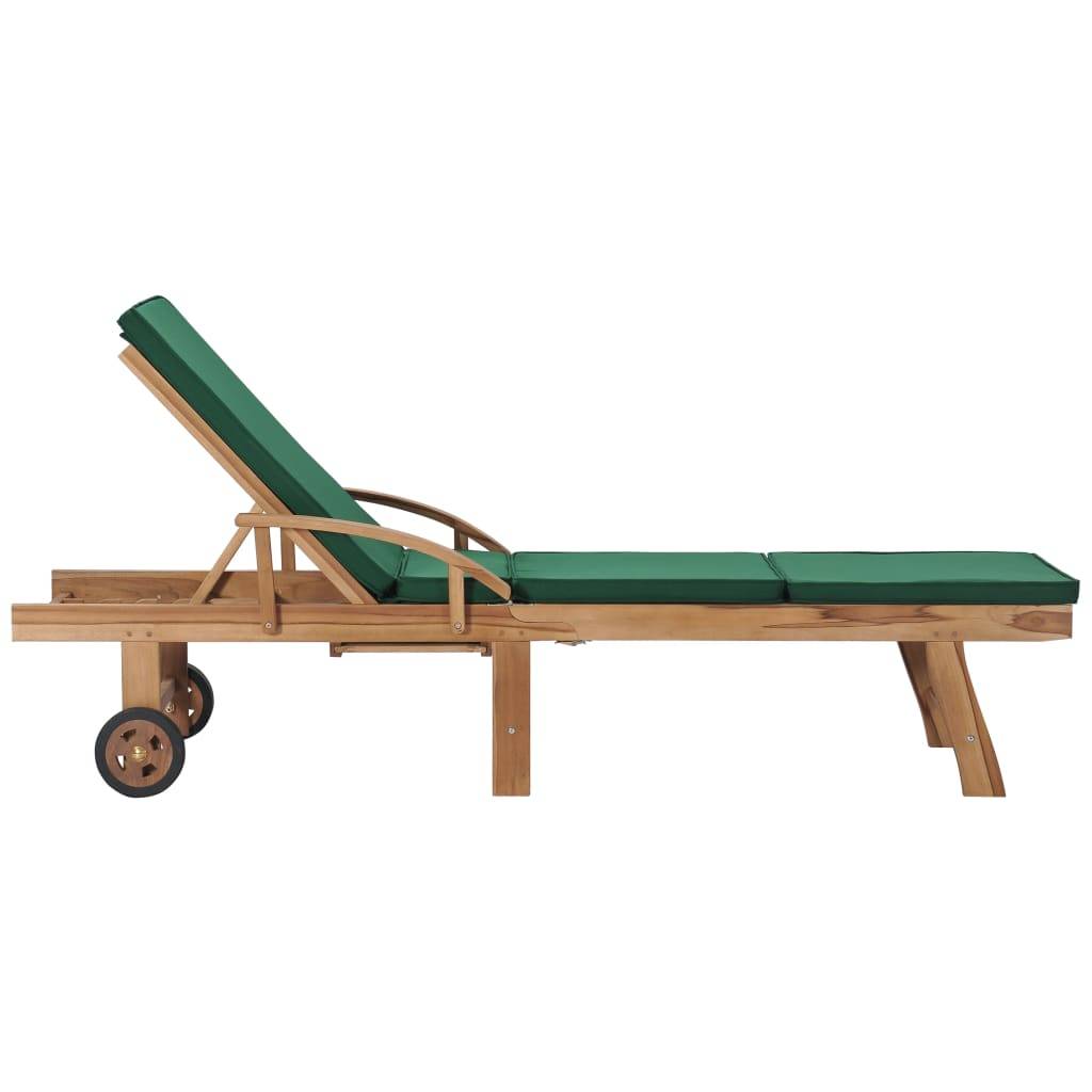 Helloshop26 - Lot de 2 transats chaise longue bain de soleil lit de jardin terrasse meuble d'extérieur avec coussins bois de teck solide vert - Image 4