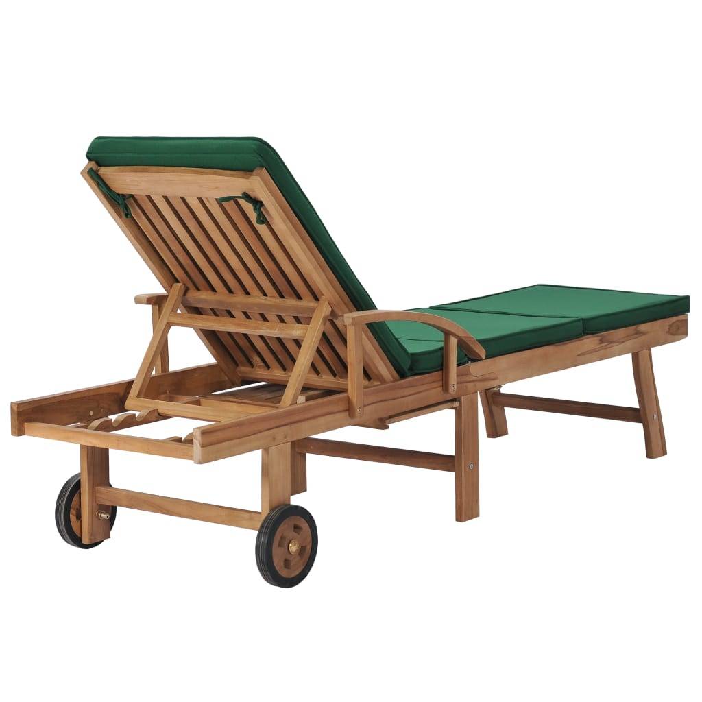 Helloshop26 - Lot de 2 transats chaise longue bain de soleil lit de jardin terrasse meuble d'extérieur avec coussins bois de teck solide vert - Image 5
