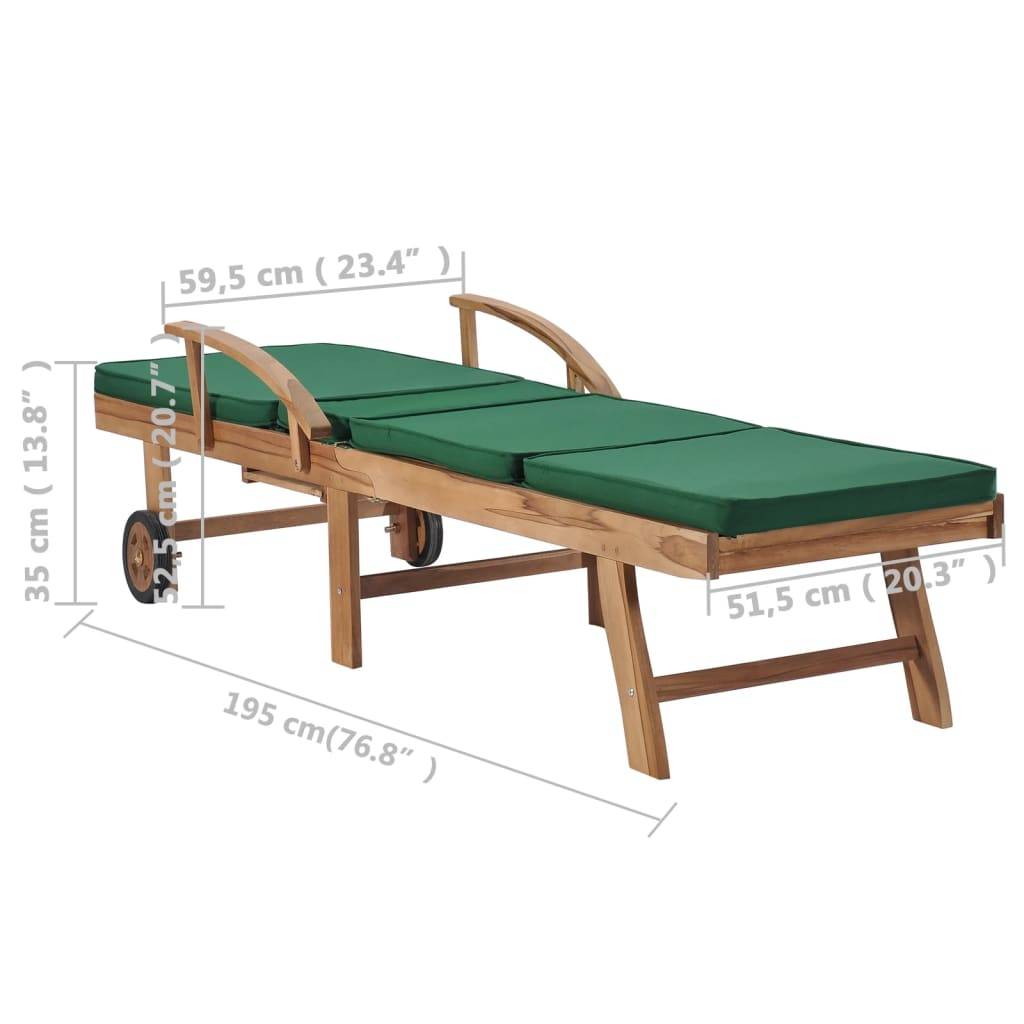Helloshop26 - Lot de 2 transats chaise longue bain de soleil lit de jardin terrasse meuble d'extérieur avec coussins bois de teck solide vert - Image 9