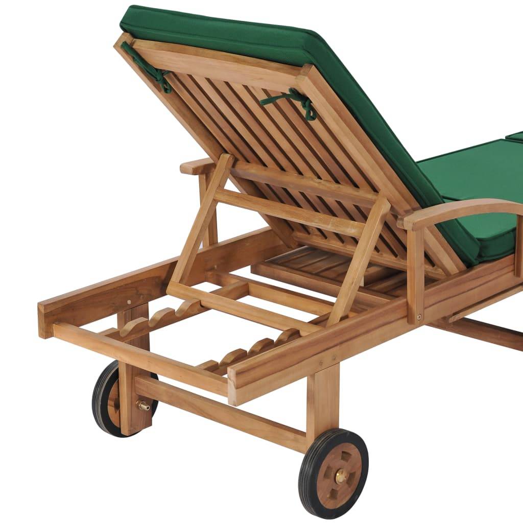 Helloshop26 - Lot de 2 transats chaise longue bain de soleil lit de jardin terrasse meuble d'extérieur avec coussins bois de teck solide vert - Image 8