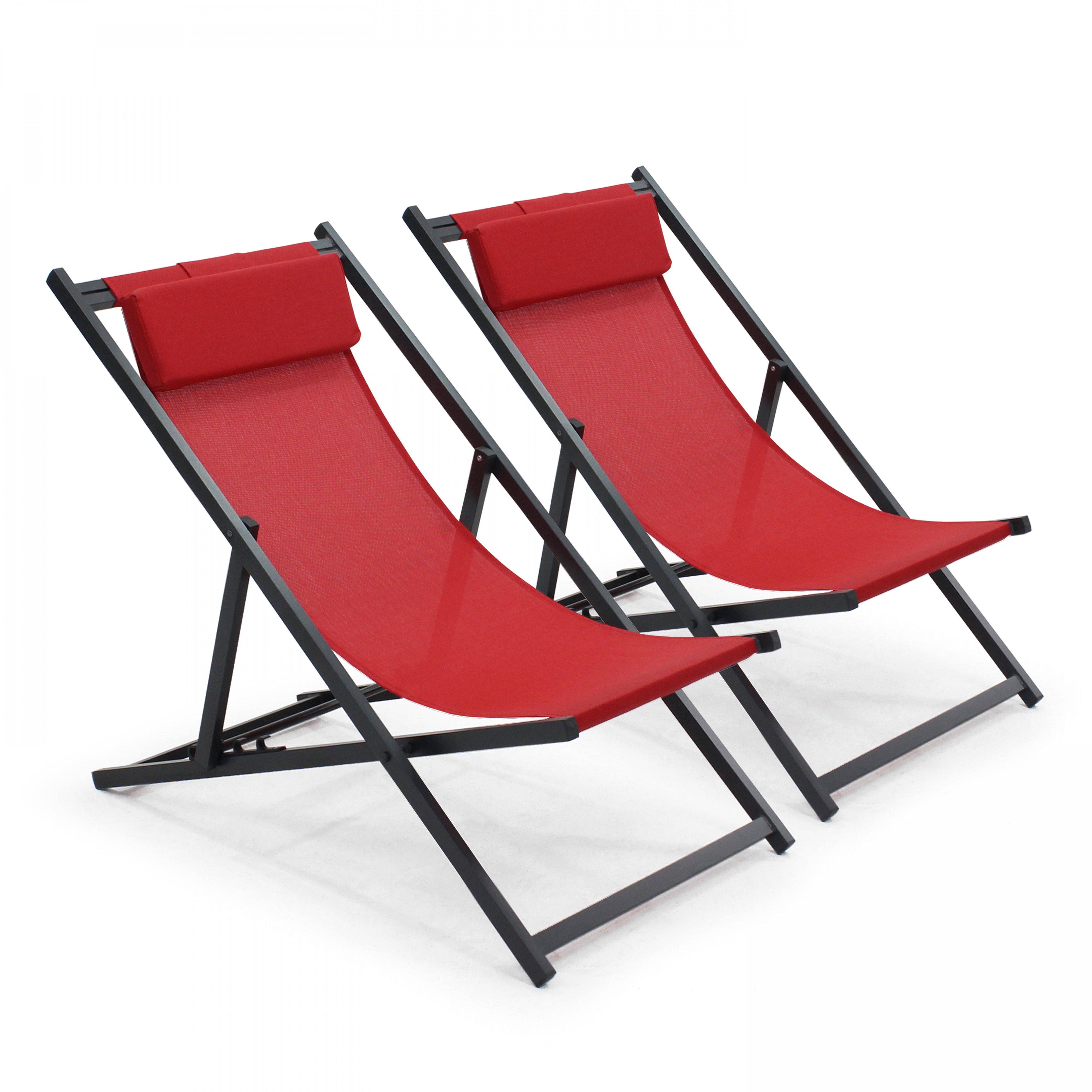 Oviala - Lot de 2 transats en aluminium rouge Santiago - Oviala - Image 1