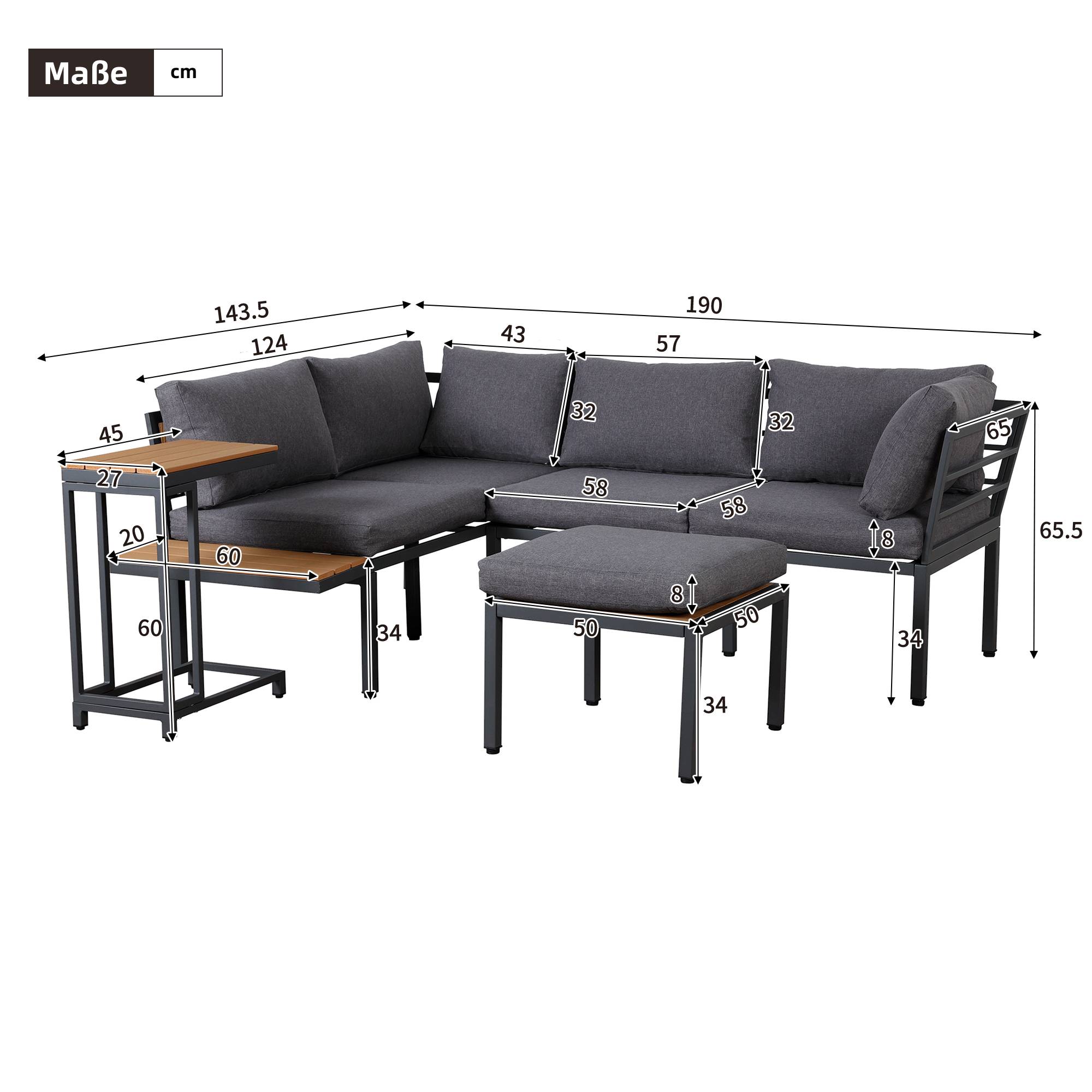 Salon de jardin angle acier galvanisé terrasse balcon canapé modulable gris noir - ComfortXL Outdoor Living - Image 3