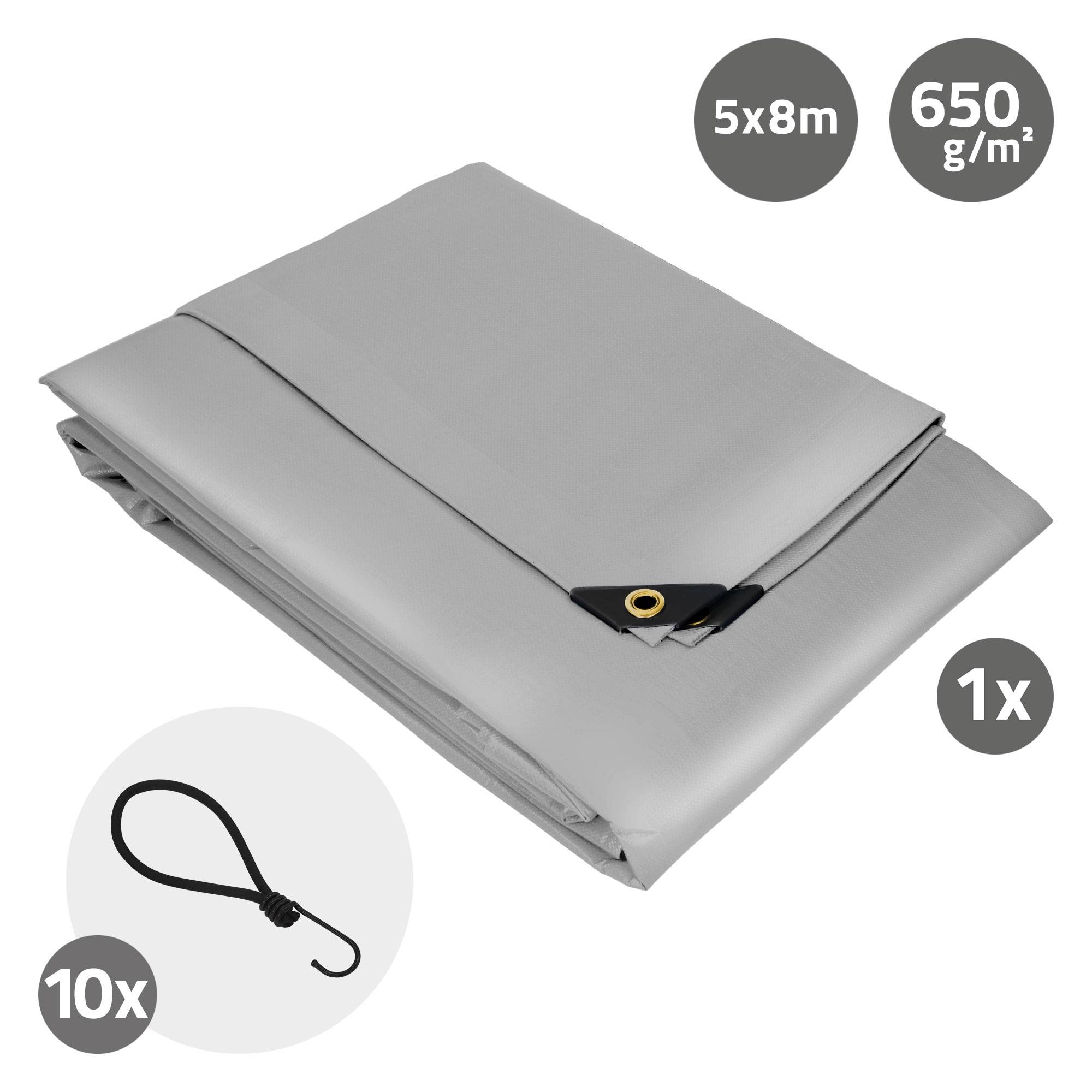 Ecd-Germany - Bâche de Protection Premium avec Œillets + 10 Crochets, 5x8m 40m², 650g/m², Grise, Tissu PVC, Indéchirable, Imperméable - Image 6