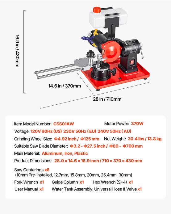 Vevor - VEVOR Affûteuse lames de scie circulaire 80-700 mm, moteur 370 W, meule 125 mm, réservoir d’eau. - Image 6