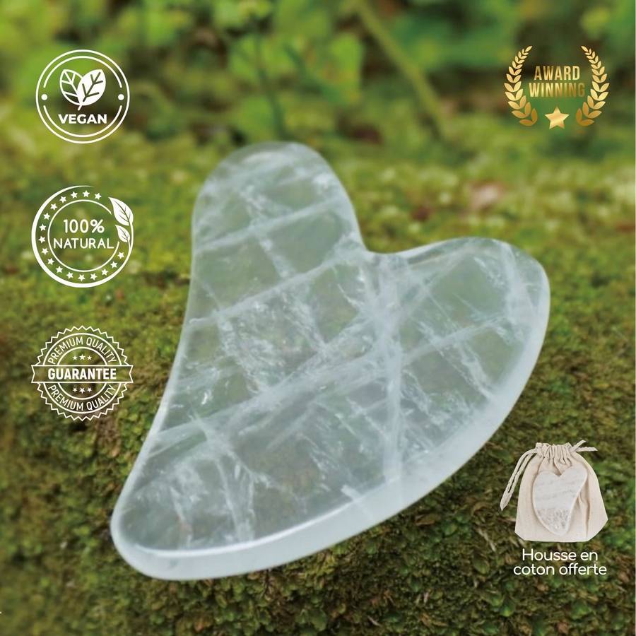 Gua Sha Cristal de roche- Masseur Visage et Corps- Massage Facial Anti-Age- Stimule circulation sanguine- Housse fournie - Sun&Sia - Image 3