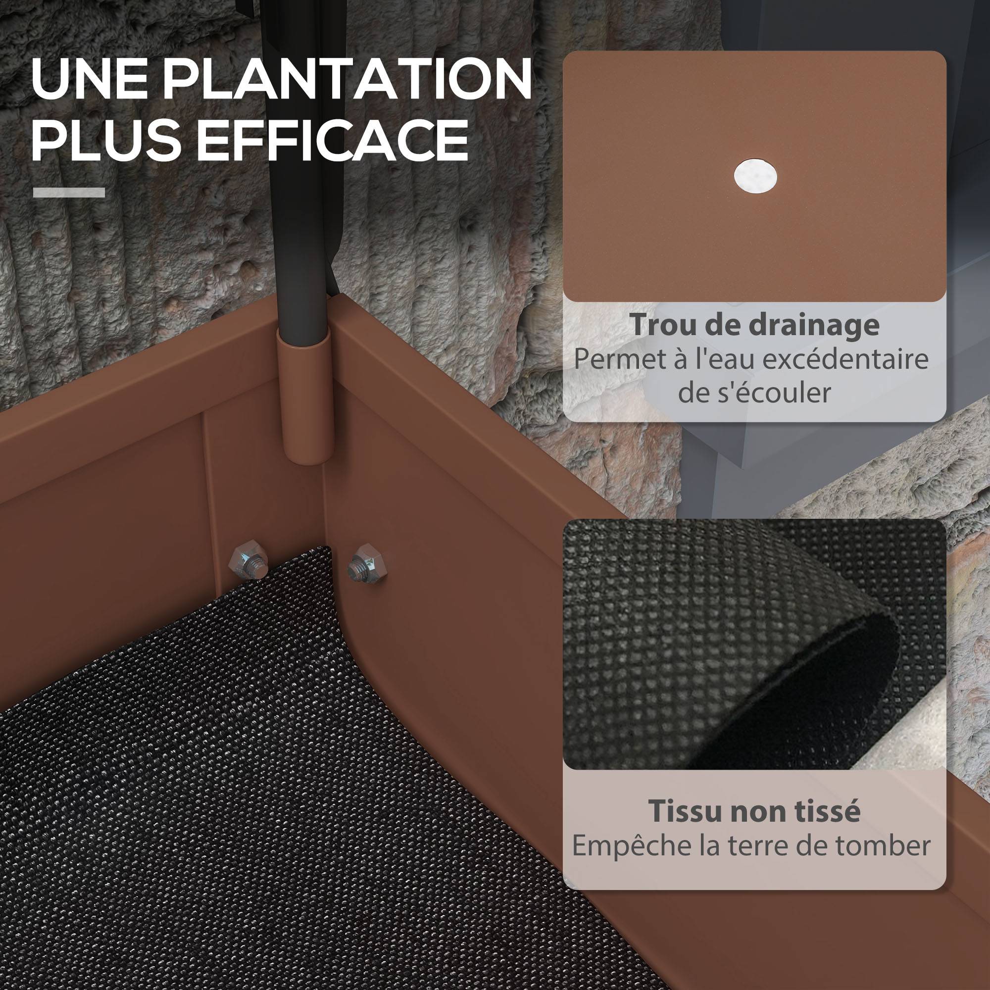 Jardinière surélevée avec bâche transparente, 2 roulettes et 1 étagère inférieure, dim. 80L x 40l x 120H cm - Image 9