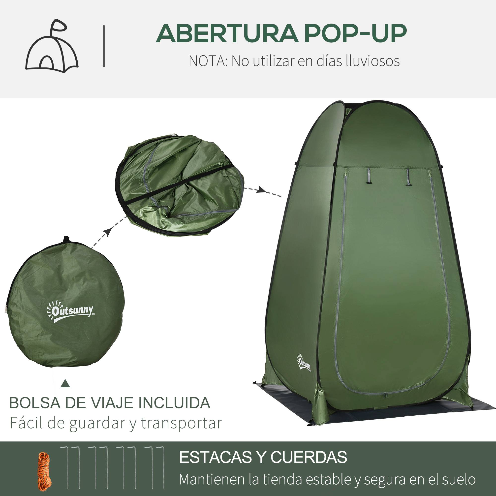 Tente de douche de camping portable avec sac de transport et protection UV 20+ pour salle de bain et toilettes, 126 x 124 x 189 cm, vert olive - Image 7