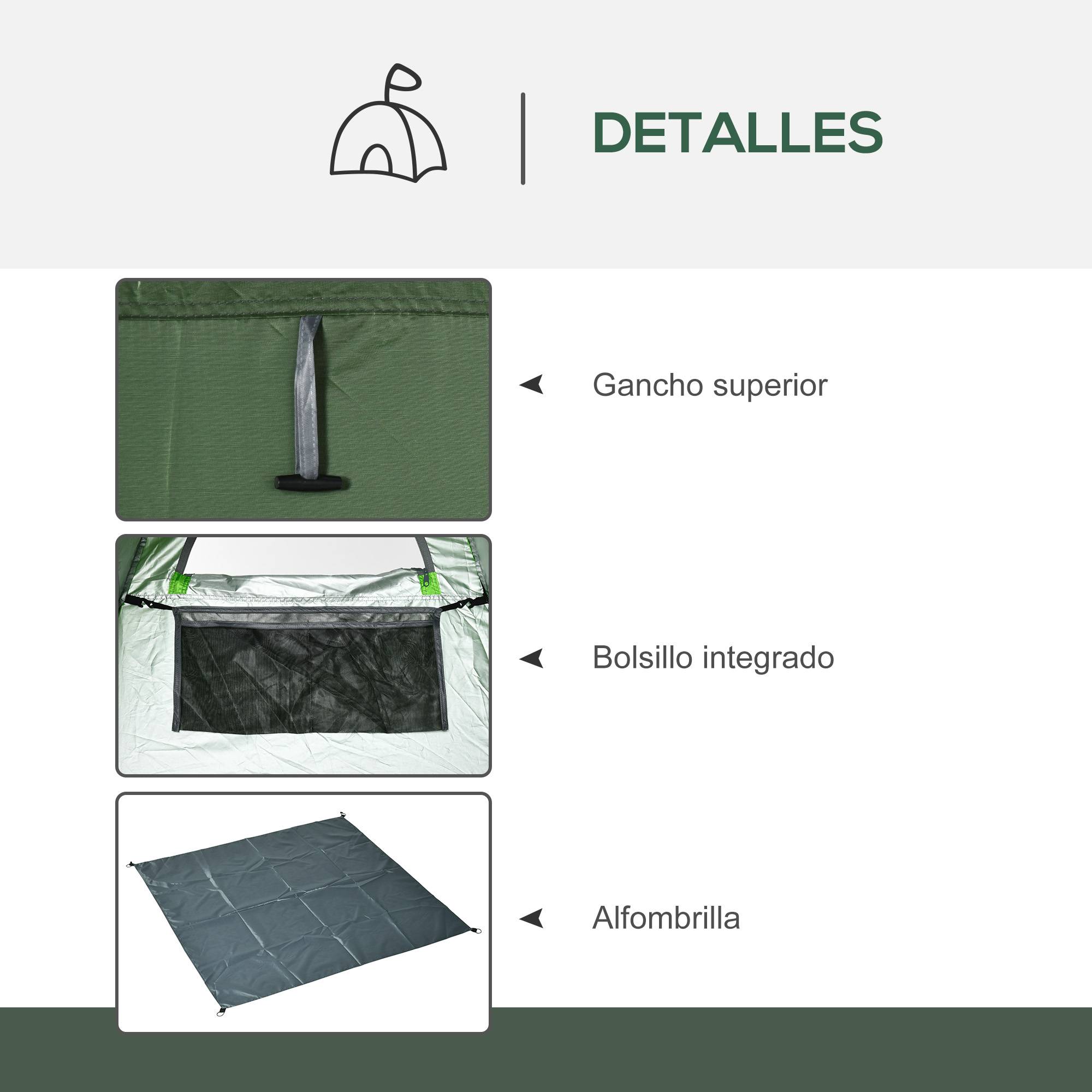 Tente de douche de camping portable avec sac de transport et protection UV 20+ pour salle de bain et toilettes, 126 x 124 x 189 cm, vert olive - Image 8
