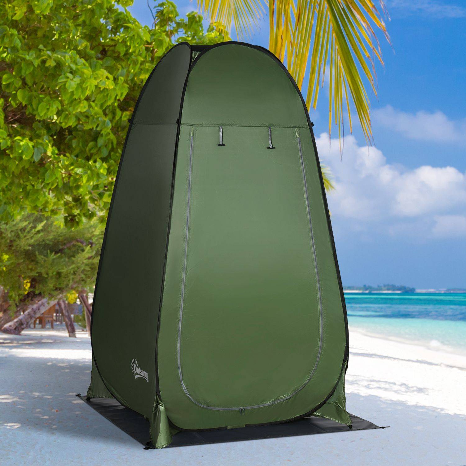 Tente de douche de camping portable avec sac de transport et protection UV 20+ pour salle de bain et toilettes, 126 x 124 x 189 cm, vert olive - Image 3
