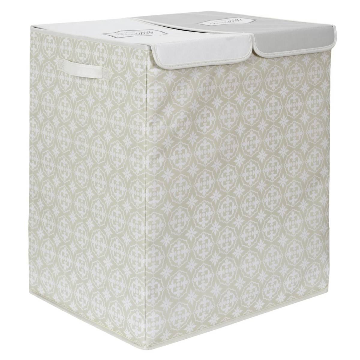 Panier à Linge Double "Ma Petite Buanderie" 57cm Beige - Image 1