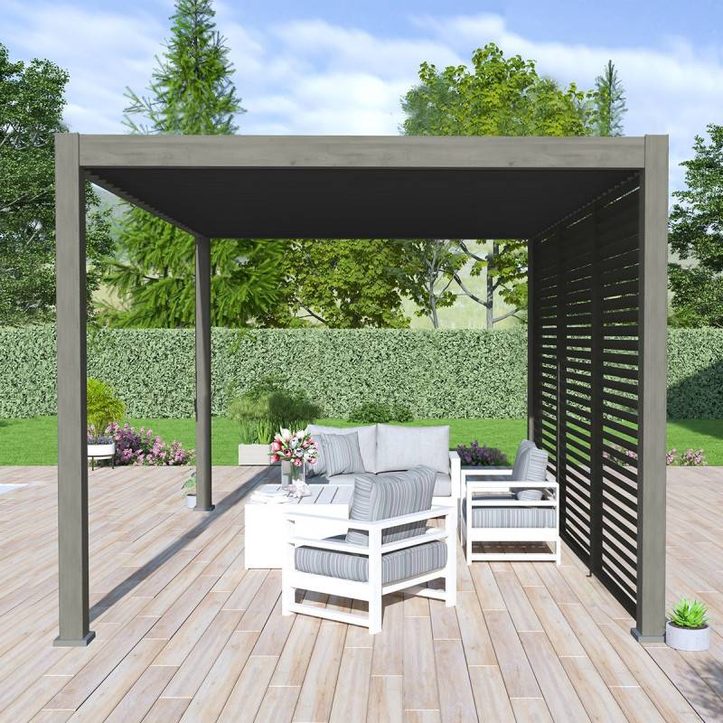 Ombrea - Pergola bioclimatique Ombréa autoportée - 3x4m - Woodlook et lames anthracite - Image 4