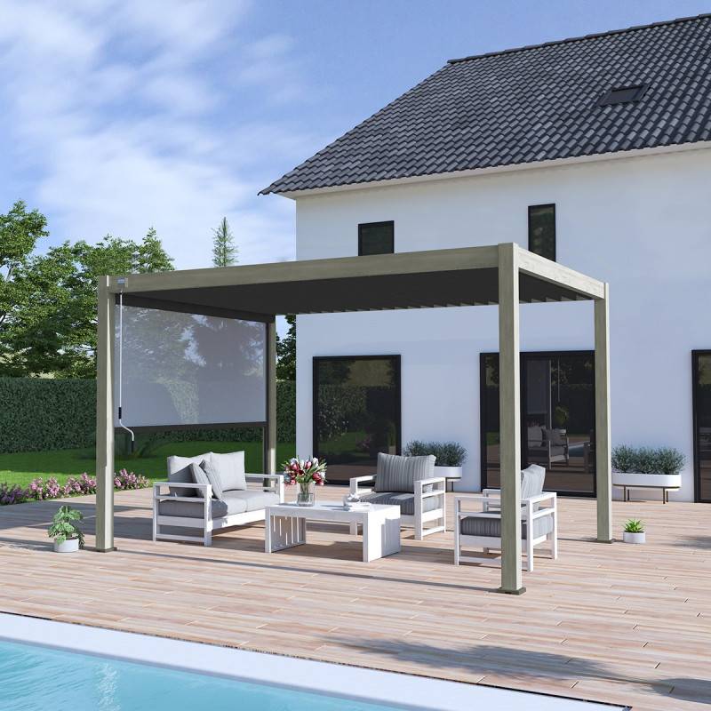 Ombrea - Pergola bioclimatique Ombréa autoportée - 3x4m - Woodlook et lames anthracite - Image 5