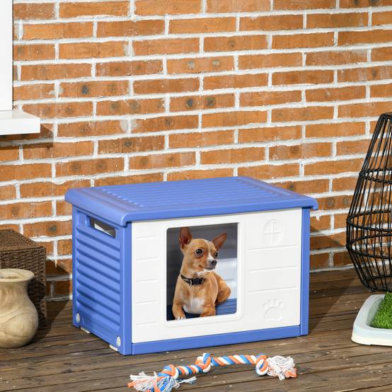 Niche extérieure en plastique pour petits chiens avec aération optimale 60x42cm Bleu - ComfortXL Outdoor Living - Image 4