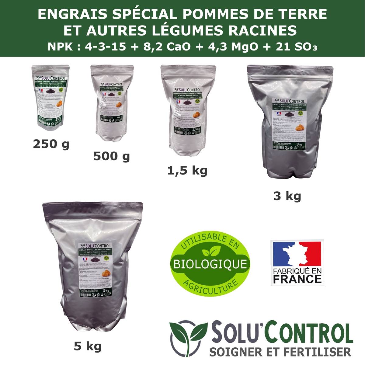 SOLU’CONTROL - 5 kg d'engrais spécial pommes de terre et légumes racines 4-3-15 - enrichi en potasse - croissance, grossissement - UAB - Image 5